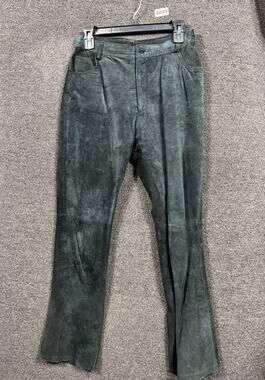 Rave 4 Real Suede Leather Pants Womens Size 7 Dark Green Bootcut Flare Lined Y2K